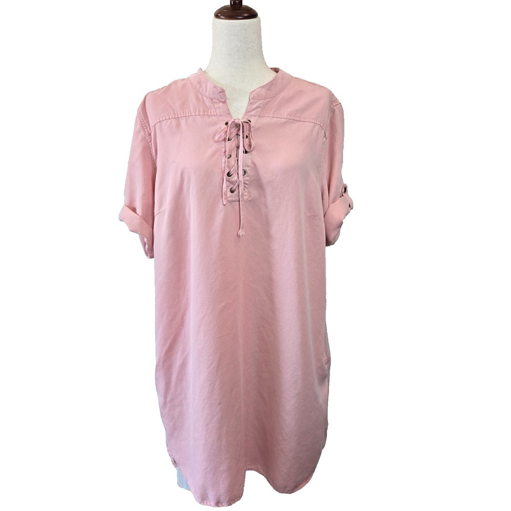 Philosophy Womens‎ XXL Pale Pink Shirt Dress Roll Tab Sleeves